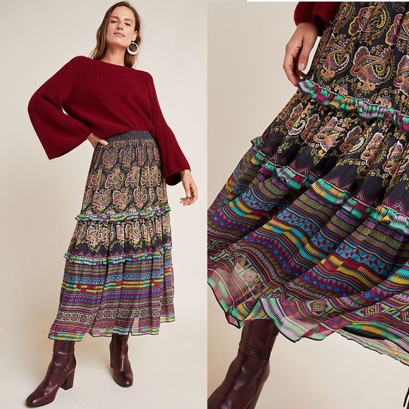 Anthropologie Dresses & Skirts - NEW Anthropologie Cora Tiered Midi Skirt